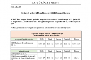 NAV tájékoztató ügyfélfogadási szünetről